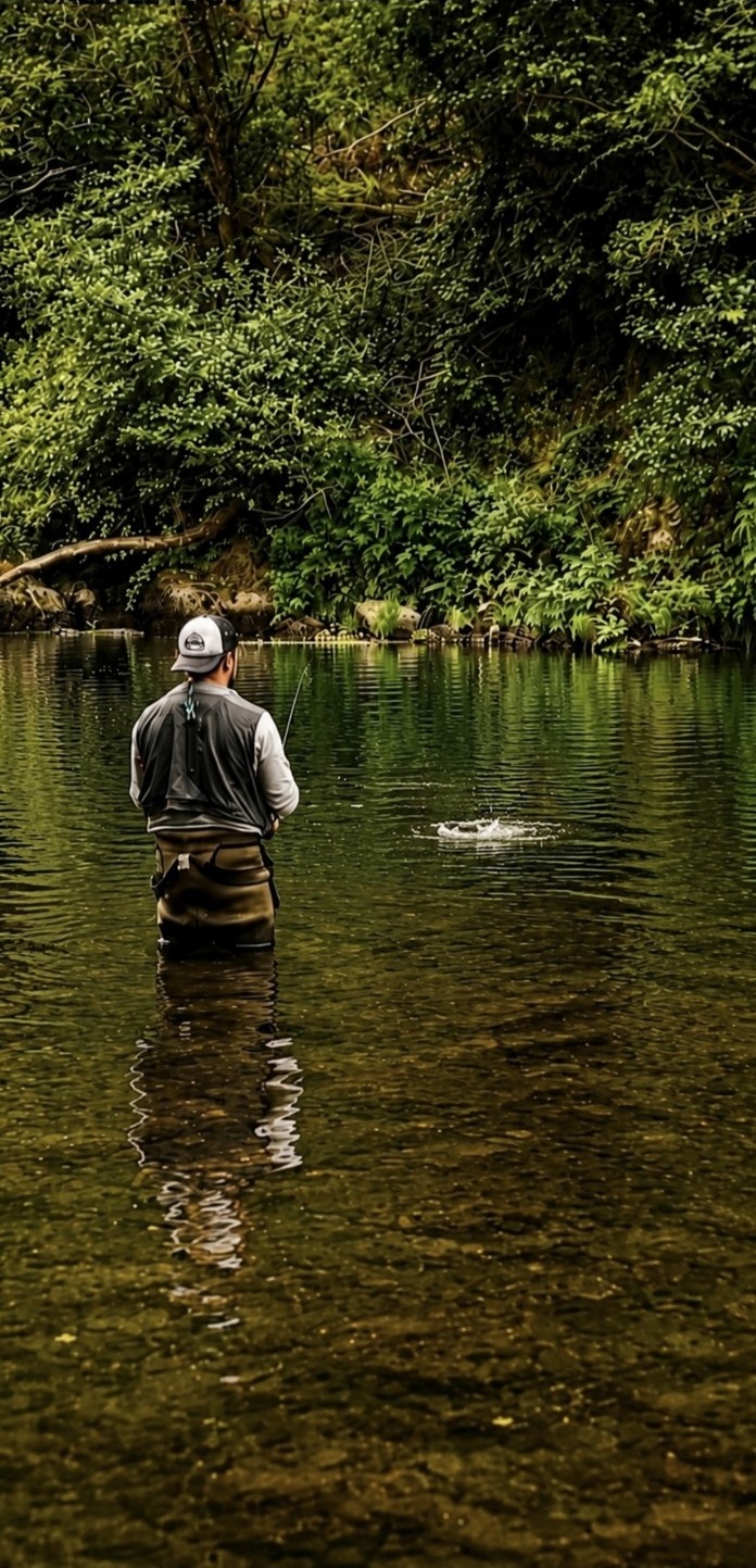 Pescando truchas en el río